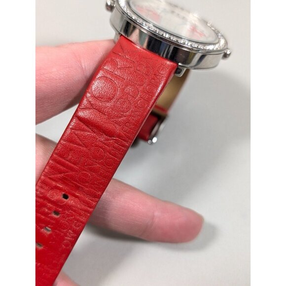 Elle Womens Dual Time Watch Airplane Travel Crystal Accent Red Leather Band - Picture 11 of 15